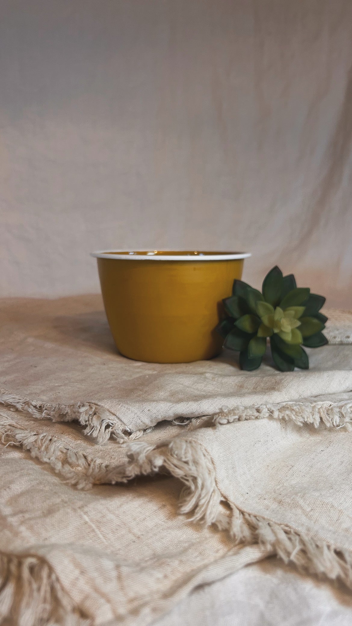 Large Mustard Metal Enamel Planter