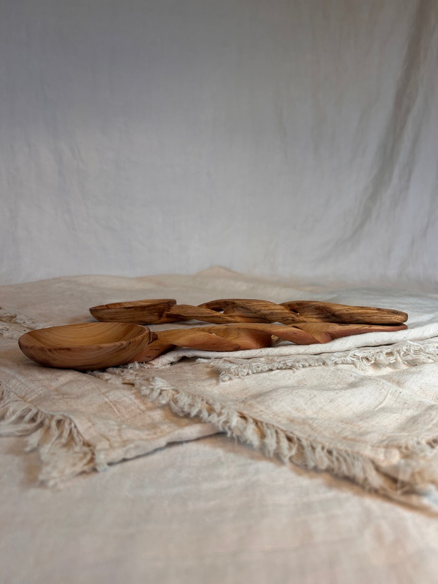 Olive Wood Spiral Servers