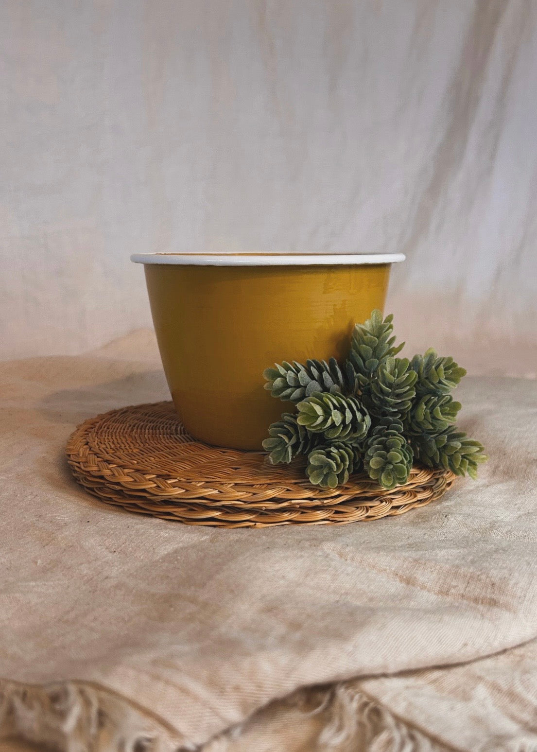 Medium Mustard Metal Enamel Planter