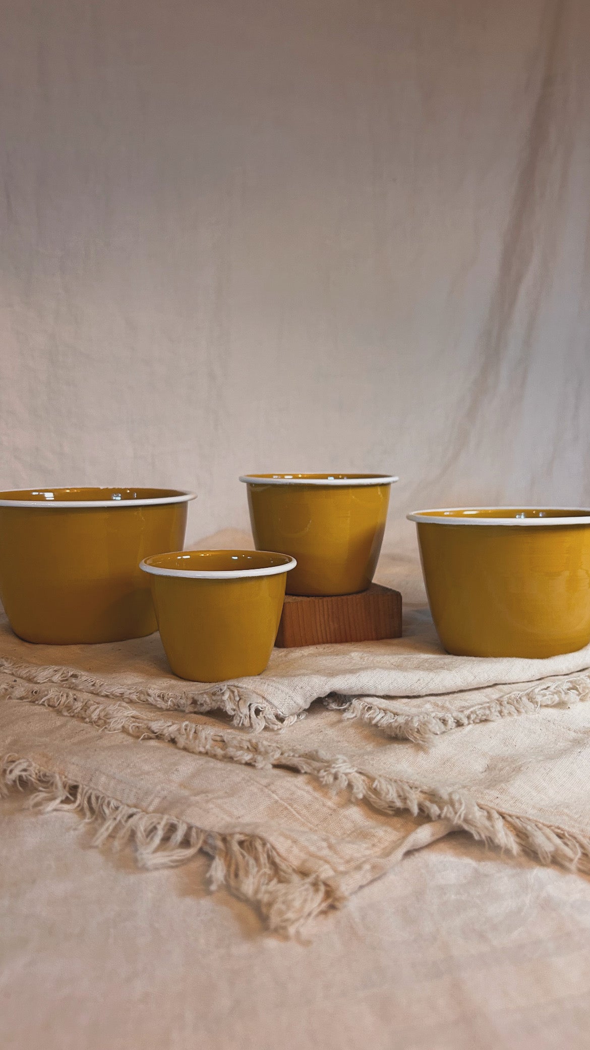 Large Mustard Metal Enamel Planter