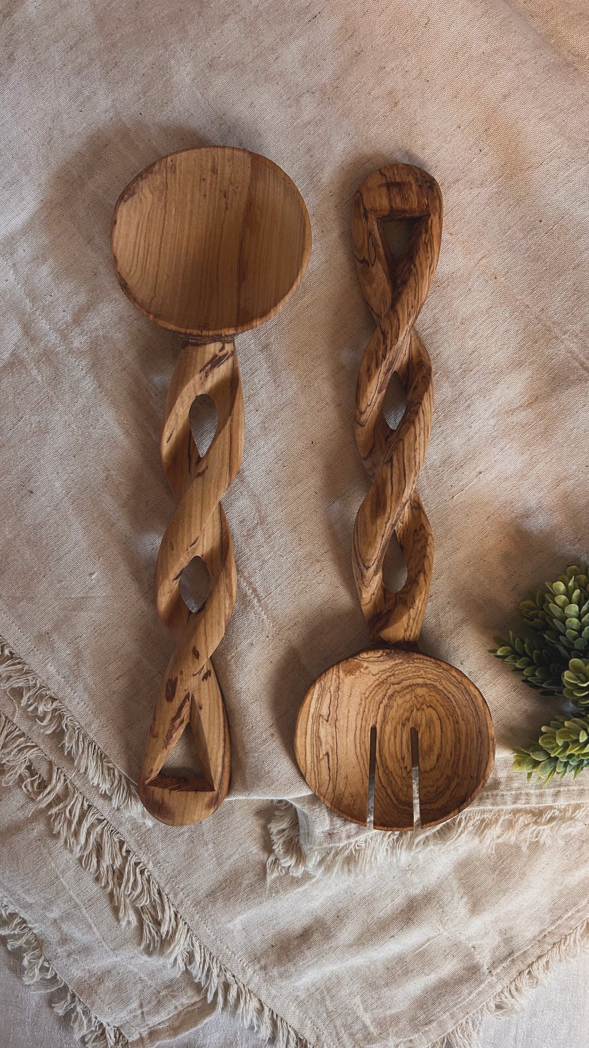Olive Wood Spiral Servers