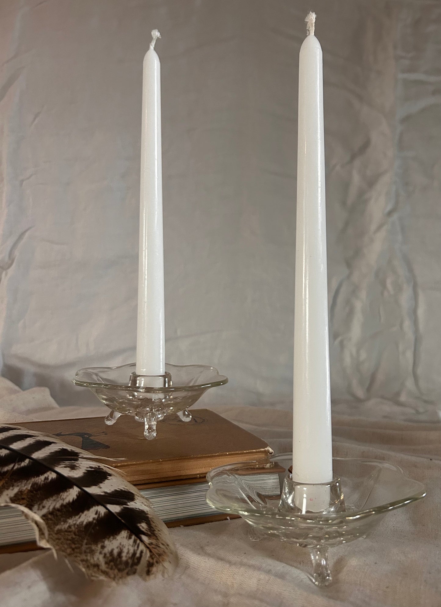 Glass Scalloped Candle Holder Set