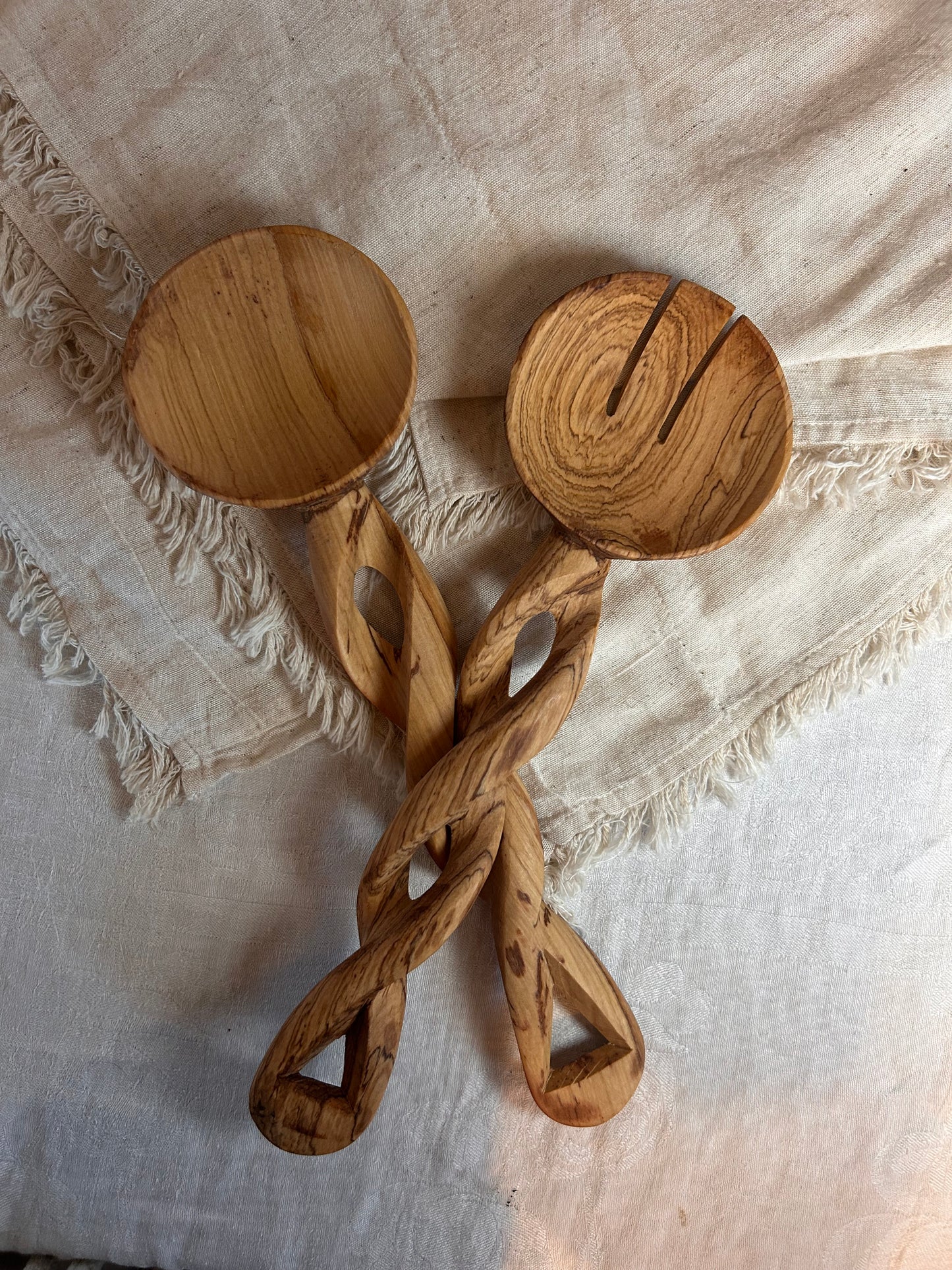 Olive Wood Spiral Servers